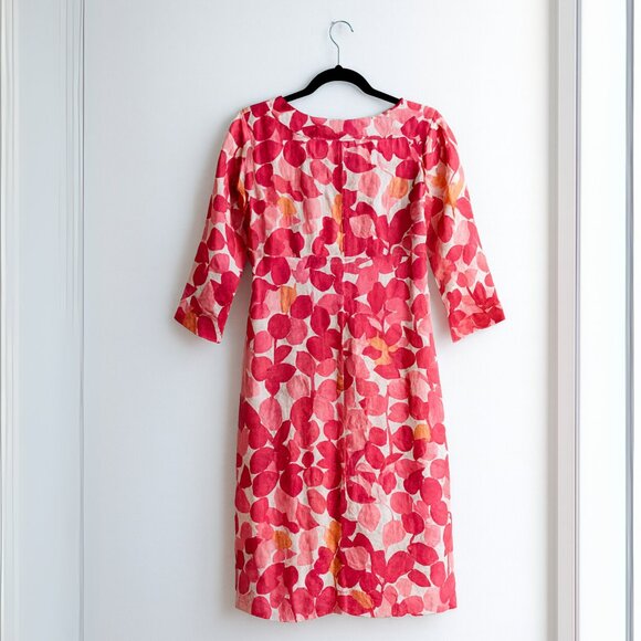 BODEN 100% Linen Floral Orange & Pink Dress with Three Quarter Sleeves SZ 4 Long - Picture 7 of 7